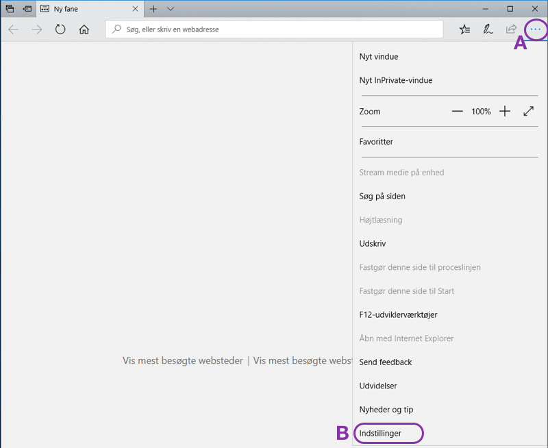 Indstil startside i Windows Edge browseren