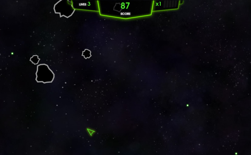 Asteroids Et simpelt men sjovt spil, hvor man med piletasterne styre et lille rumskib, som er vist med en lille trekant (ja grafik var ikke det som afgjorde et spils popularitet den gang). Ved at trykke space tasten kan man skyde asteroiderne i stumper så man ikke selv bliver smadret i stykker.