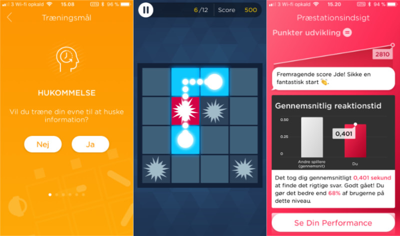 Eksempler fra hjernegymnastik appen Peak